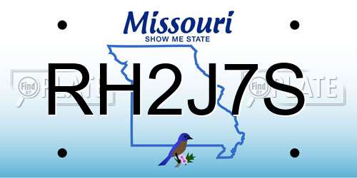 RH2J7S Missouri License Plate
