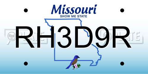 RH3D9R Missouri License Plate