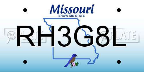 RH3G8L Missouri License Plate