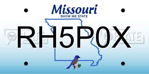 RH5P0X Missouri License Plate