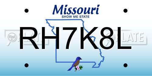 RH7K8L Missouri License Plate