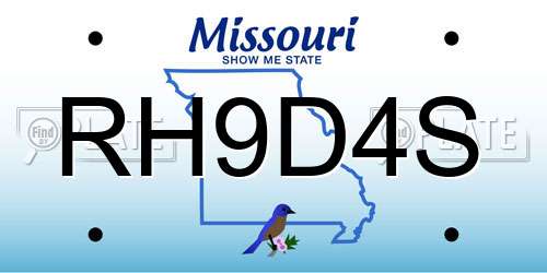 RH9D4S Missouri License Plate
