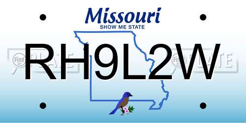 RH9L2W Missouri License Plate