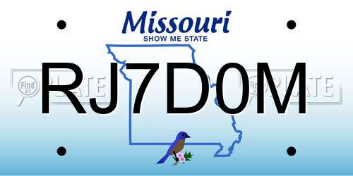RJ7D0M Missouri License Plate