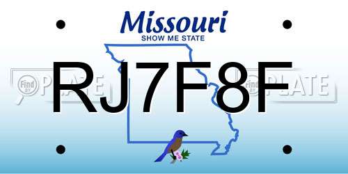 RJ7F8F Missouri License Plate