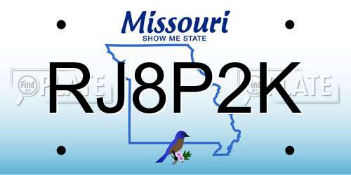 RJ8P2K Missouri License Plate