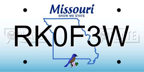 RK0F3W Missouri License Plate