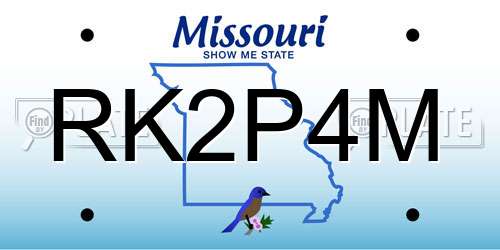 RK2P4M Missouri License Plate