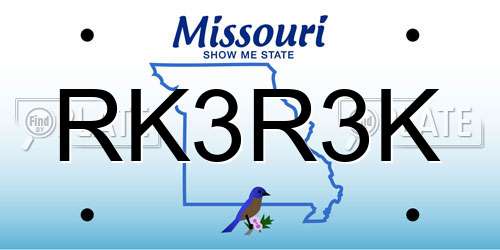 RK3R3K Missouri License Plate