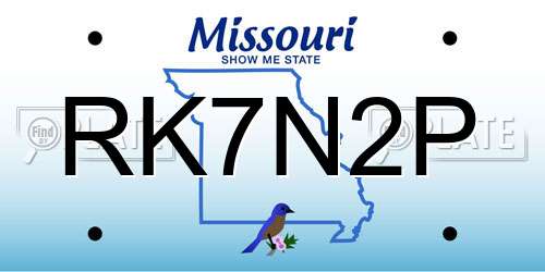 RK7N2P Missouri License Plate