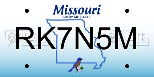 RK7N5M Missouri License Plate