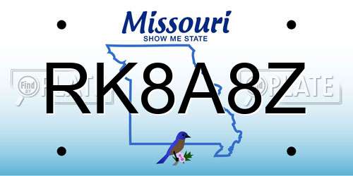 RK8A8Z Missouri License Plate