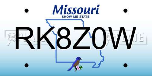 RK8Z0W Missouri License Plate