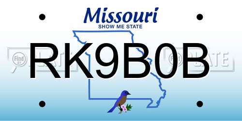 RK9B0B Missouri License Plate