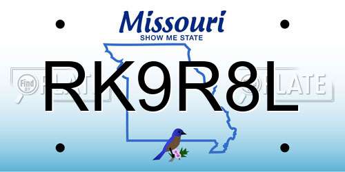RK9R8L Missouri License Plate
