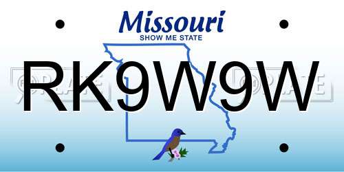 RK9W9W Missouri License Plate