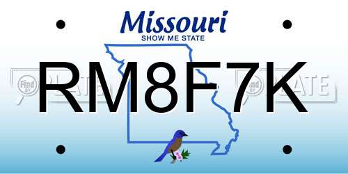 RM8F7K Missouri License Plate
