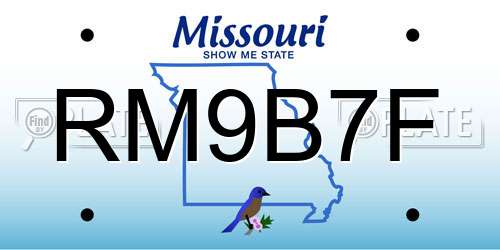 RM9B7F Missouri License Plate