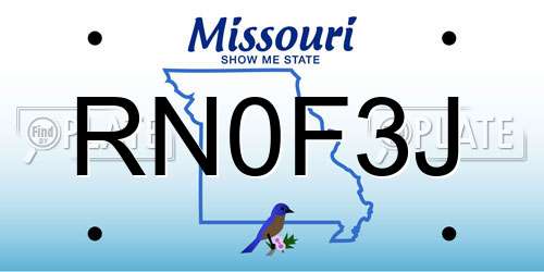 RN0F3J Missouri License Plate