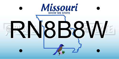 RN8B8W Missouri License Plate