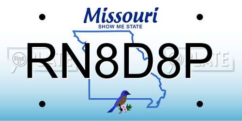 RN8D8P Missouri License Plate