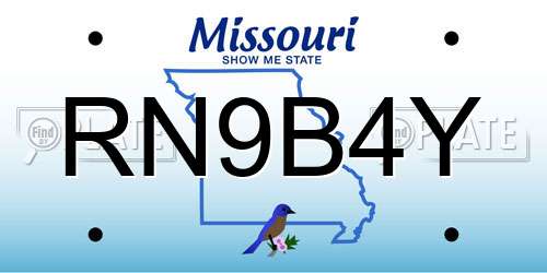 RN9B4Y Missouri License Plate