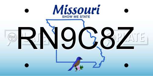 RN9C8Z Missouri License Plate