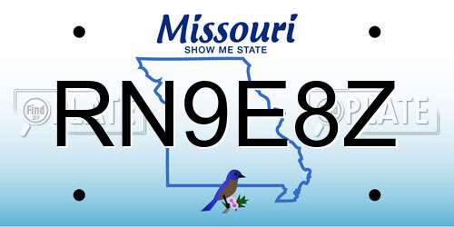 RN9E8Z Missouri License Plate