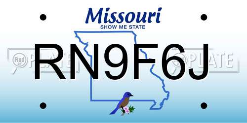 RN9F6J Missouri License Plate