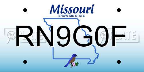 RN9G0F Missouri License Plate