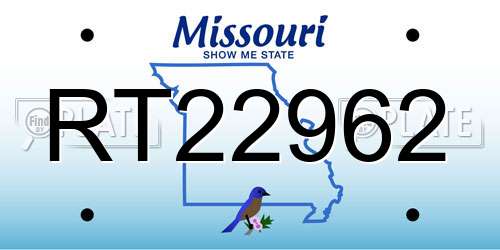 RT22962 Missouri License Plate