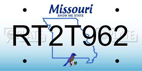 RT2T962 Missouri License Plate
