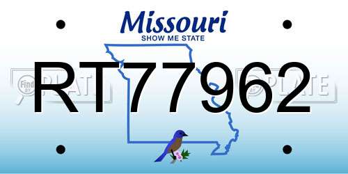 RT77962 Missouri License Plate