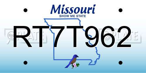RT7T962 Missouri License Plate