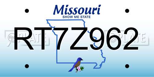 RT7Z962 Missouri License Plate