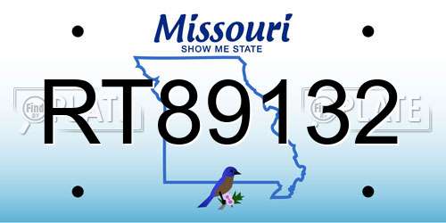 RT89132 Missouri License Plate