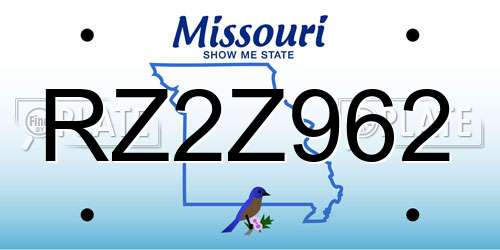 RZ2Z962 Missouri License Plate