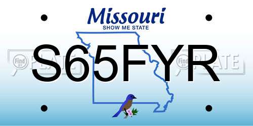 S65FYR Missouri License Plate