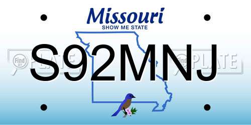 S92MNJ Missouri License Plate