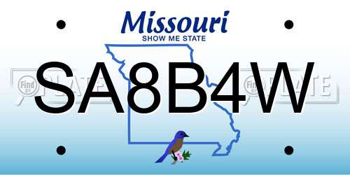 SA8B4W Missouri License Plate