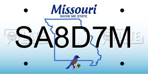 SA8D7M Missouri License Plate