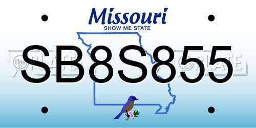 SB8S855 Missouri License Plate
