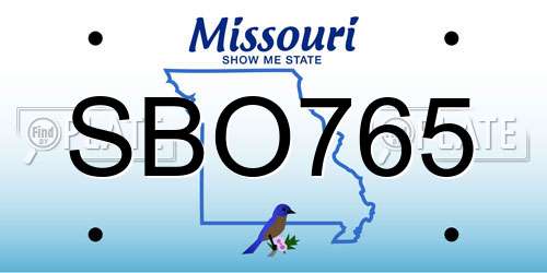 SBO765 Missouri License Plate