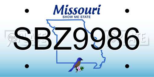 SBZ9986 Missouri License Plate