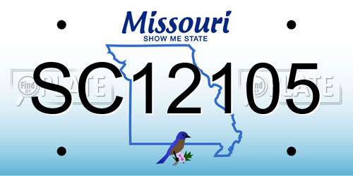 SC12105 Missouri License Plate