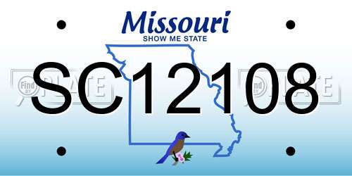 SC12108 Missouri License Plate