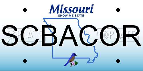 SCBACOR Missouri License Plate