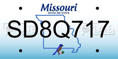 SD8Q717 Missouri License Plate
