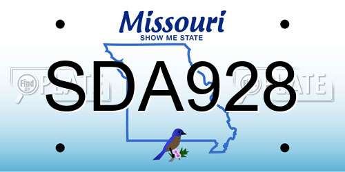 SDA928 Missouri License Plate
