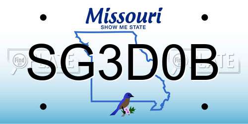 SG3D0B Missouri License Plate